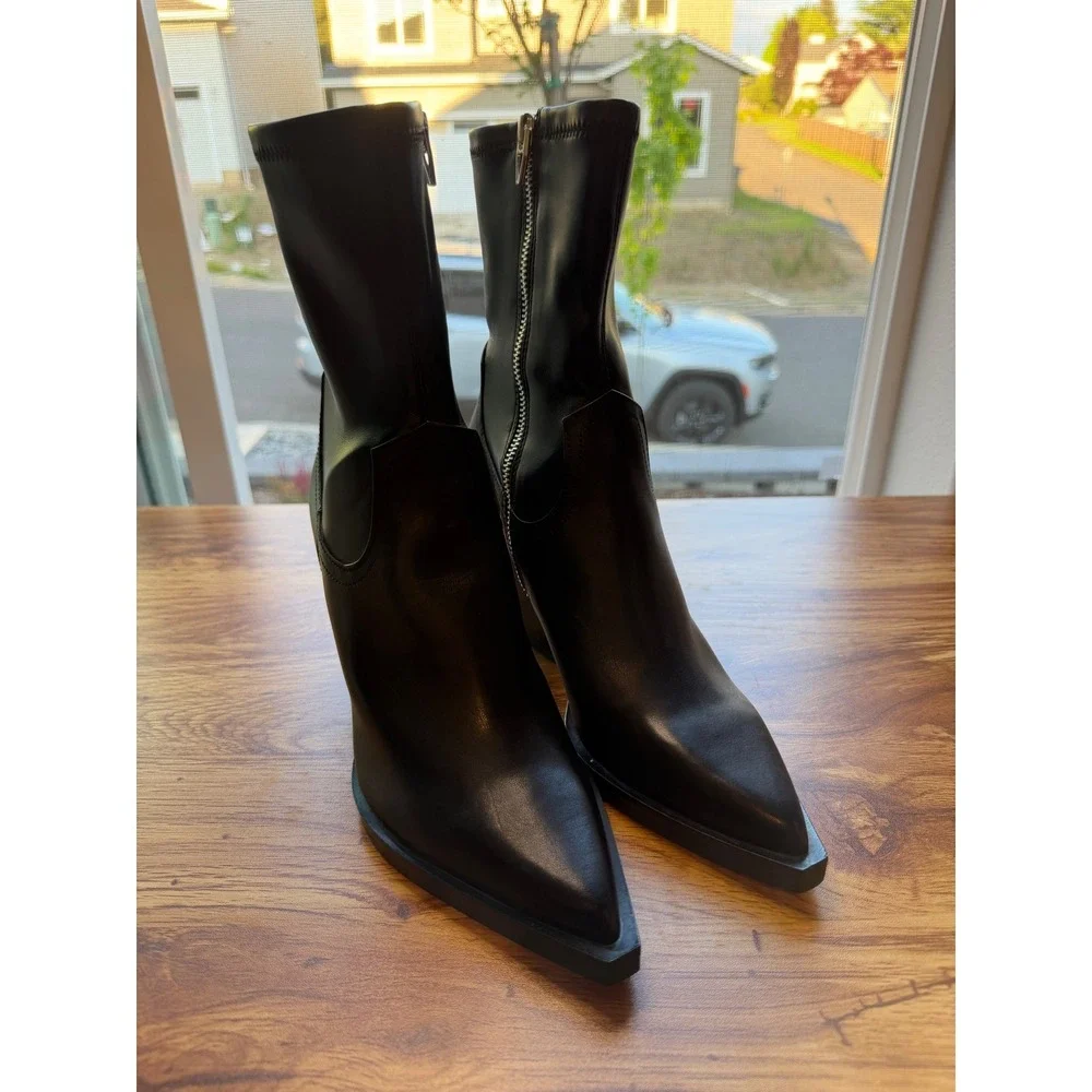 Dolce Vita Black Rutger Leather Pointed Toe Block Heel Booties Sz 7 NWOTS - Picture 4 of 10